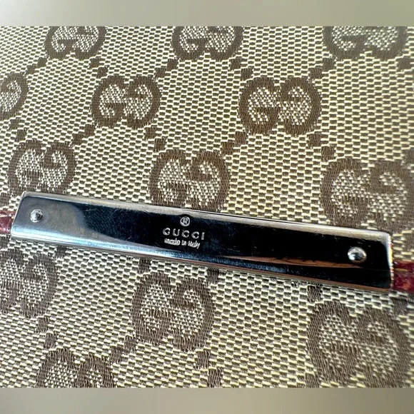 Gucci Wallet GG Supreme Bifold with Oxblood Leather & Logo Bar Plaque Authentic - Picture 13 of 16